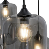 Hanglamp 5-Lichts Mix | Rookglas | Industrieel | Woonkamer | Eetkamer | Smoke | Zwart