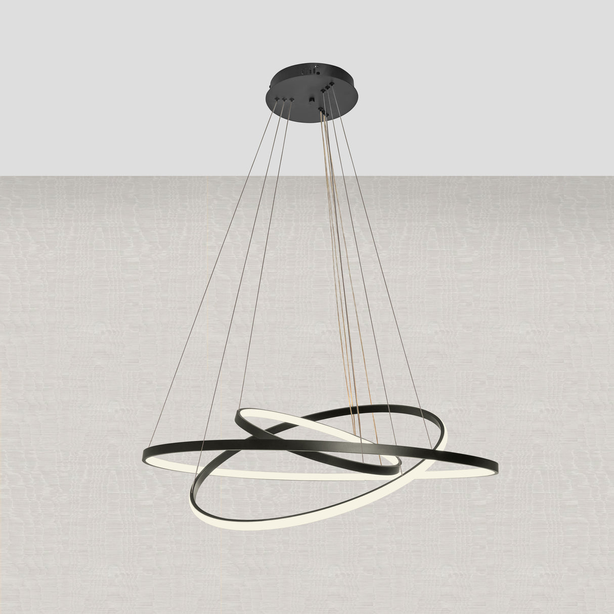 Design Hanglamp Zwart - Dimbaar Led - Drie Ringen - In Hoogte Verstelbaar - Eetkamer - Woonkamer