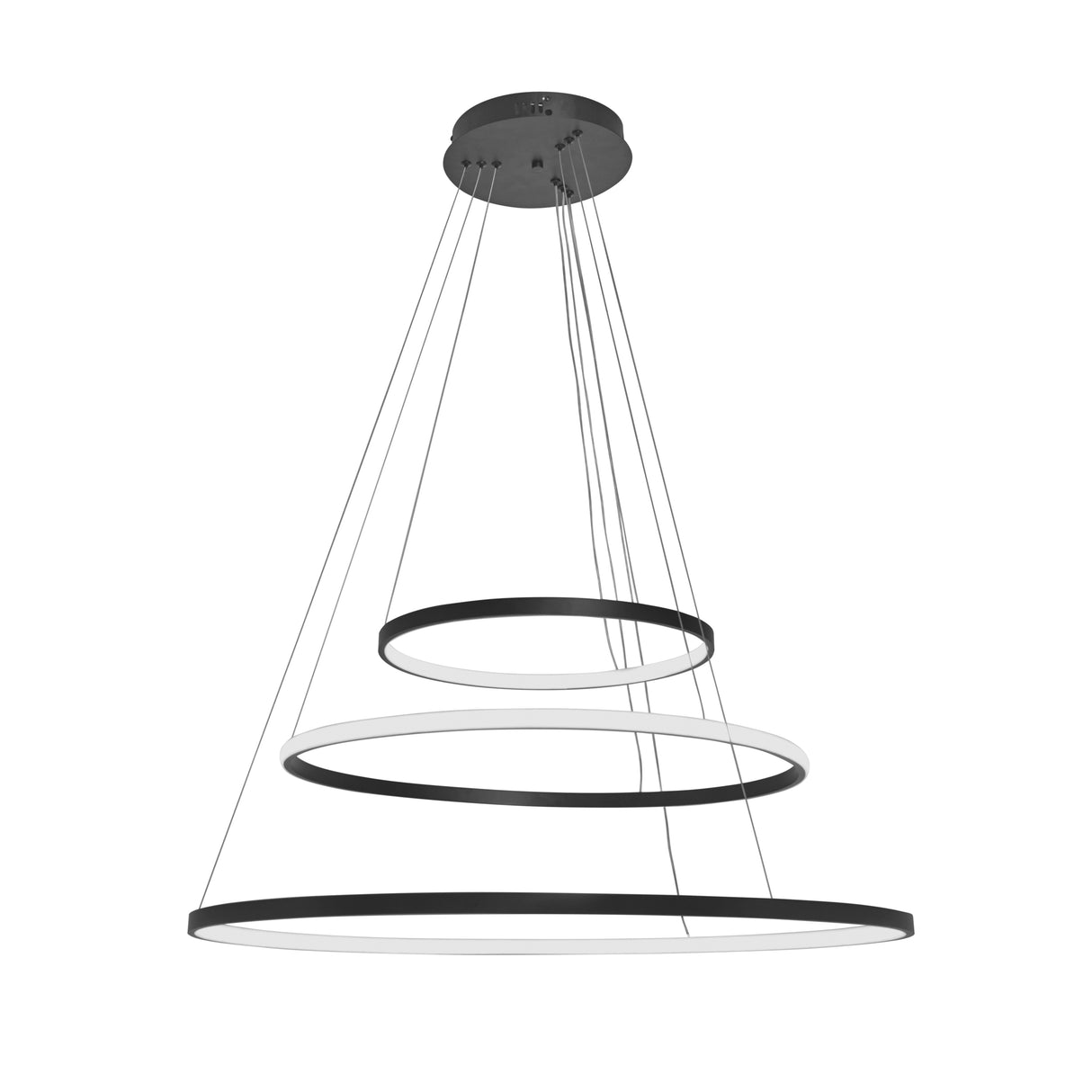 Design Hanglamp Zwart - Dimbaar Led - Drie Ringen - In Hoogte Verstelbaar - Eetkamer - Woonkamer