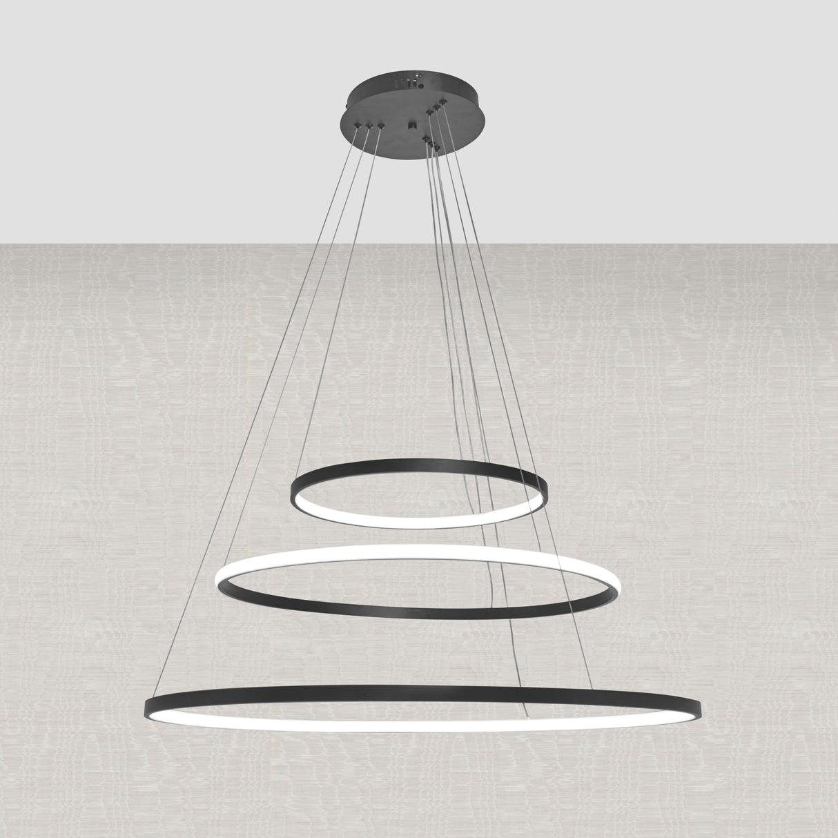 Design Hanglamp Zwart - Dimbaar Led - Drie Ringen - In Hoogte Verstelbaar - Eetkamer - Woonkamer