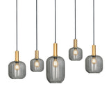 Hanglamp ovaal – zwart met gouden accenten en smoke glas, 5-lamps